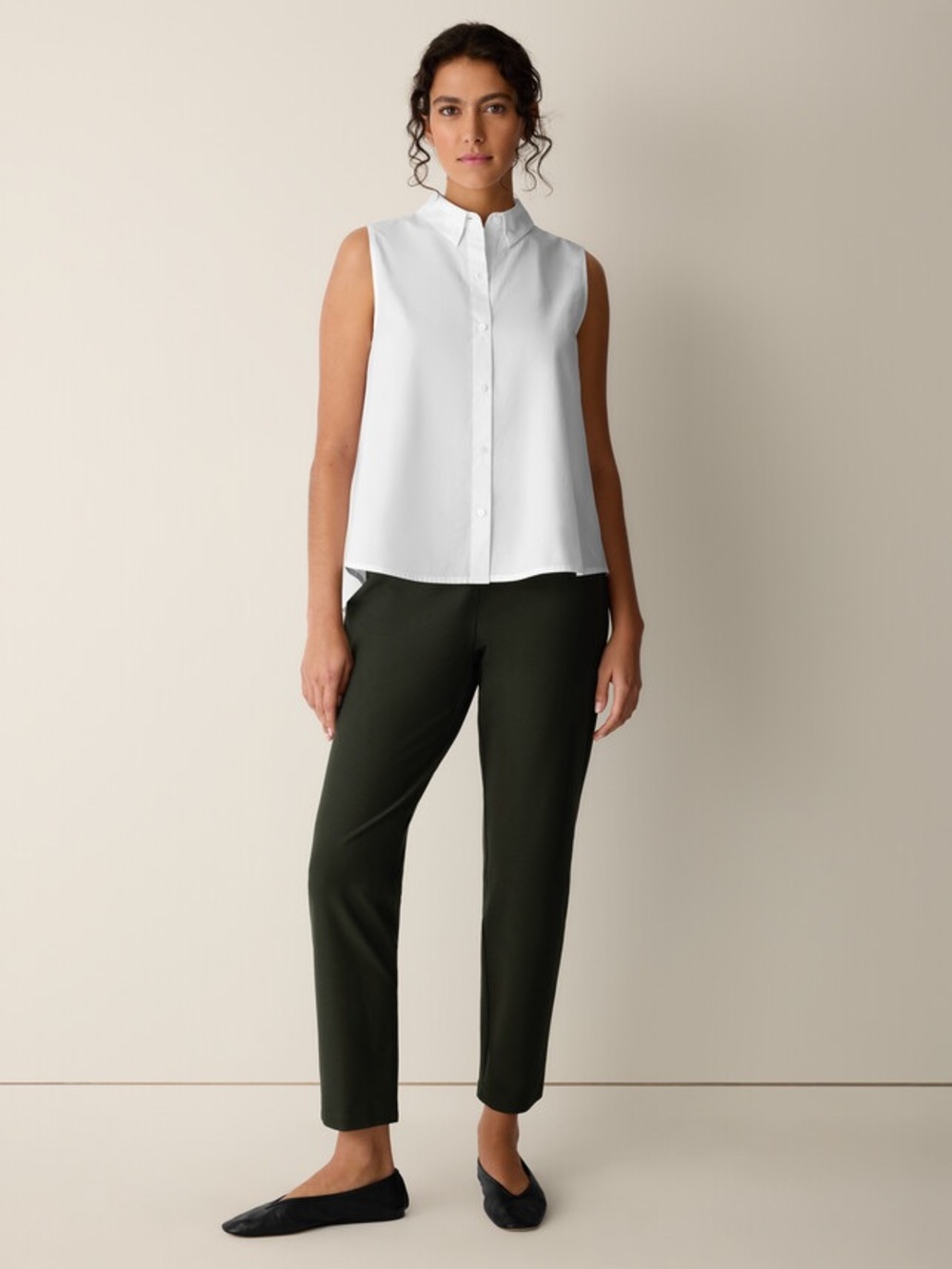Eileen Fisher Washable Stretch Crepe Pull On Travel Pants Size M Seaweed Green